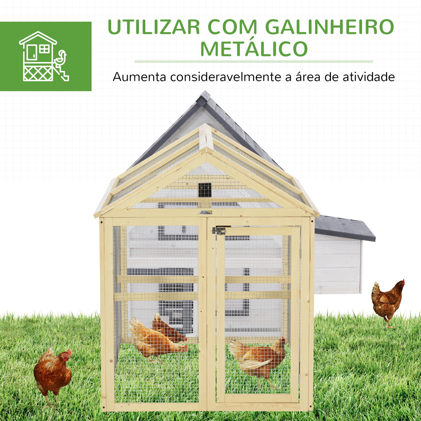 Galinheiro para exterior 140x88,5x106 cm para 1-3 galinhas com estrutura de madeira e 2 portas com fechadura madeira clara