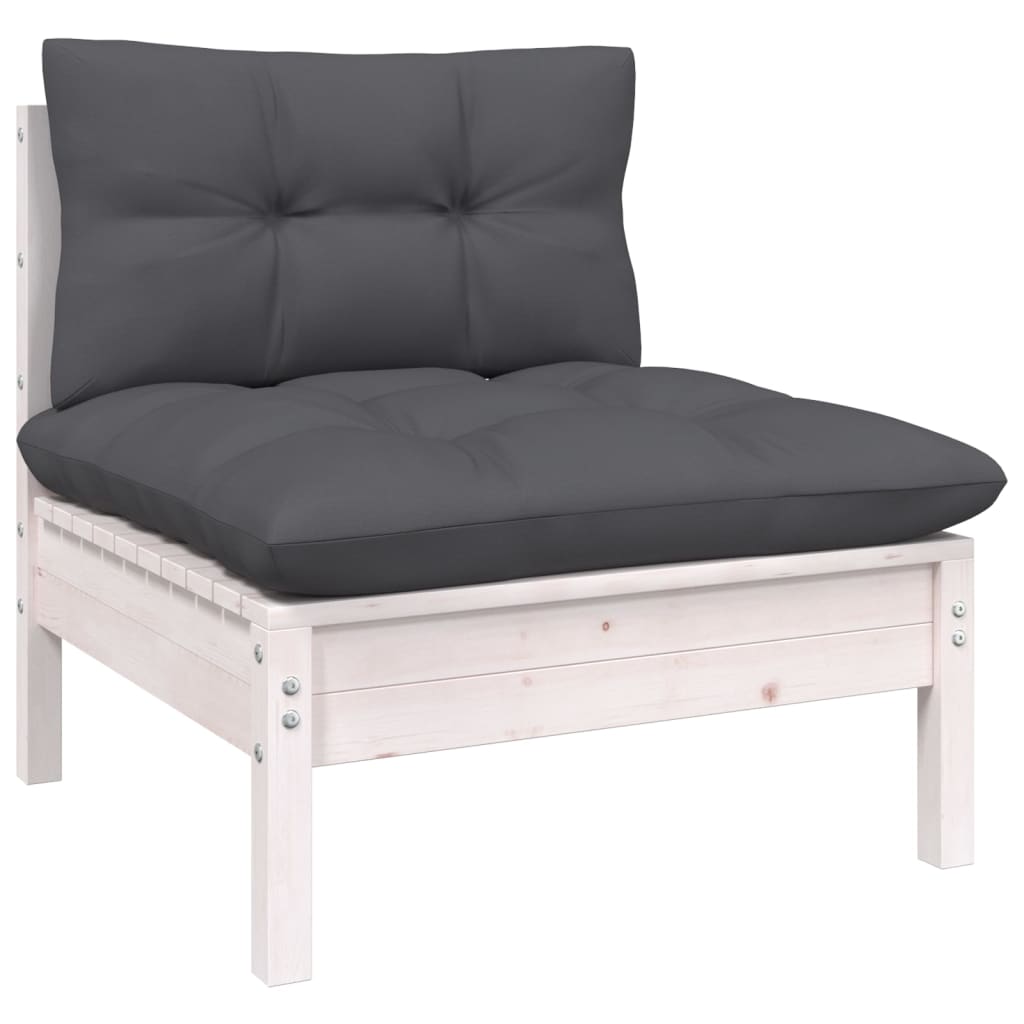 10 Pcs conj. lounge de jardim c/ almofadões pinho maciço branco