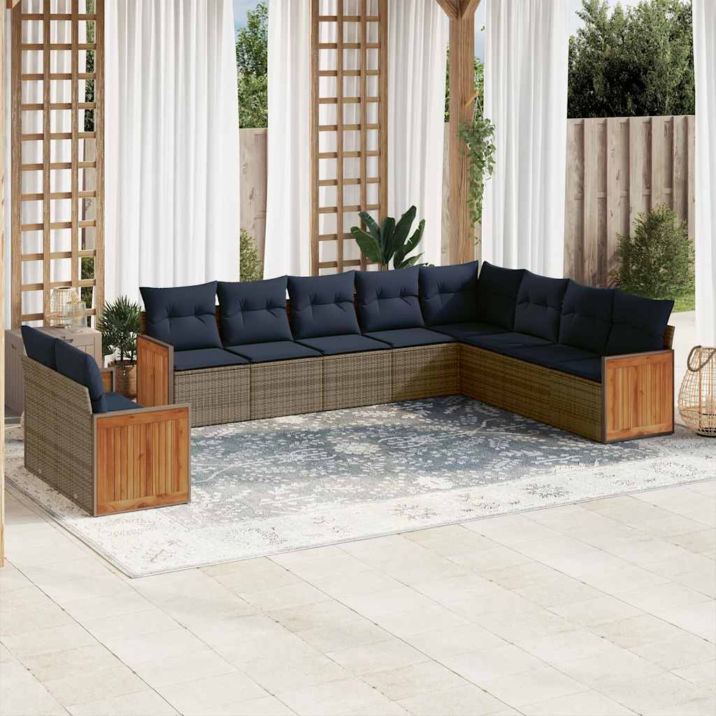Conjunto de sofá de jardim com 10 peças e almofadas em rattan sintético cinza