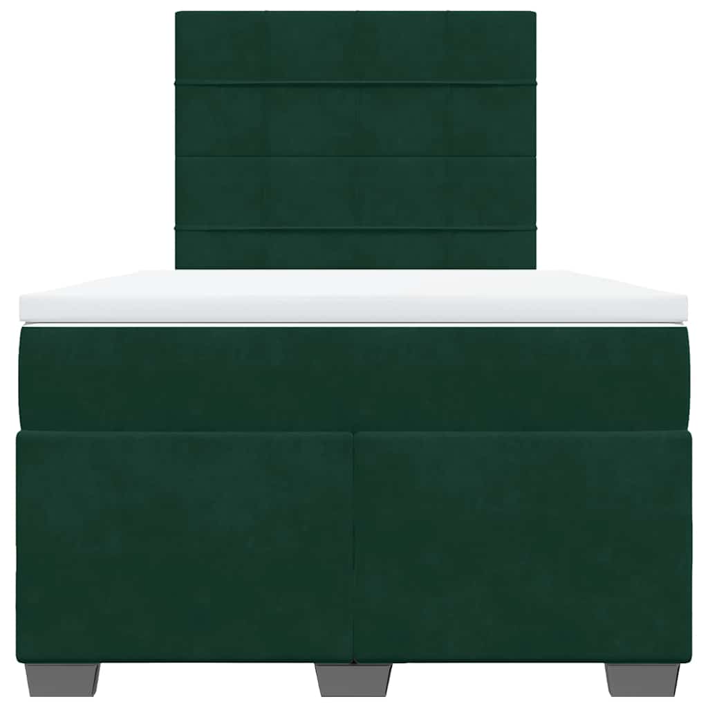 Cama boxspring com colchão 120x200 cm veludo verde-escuro