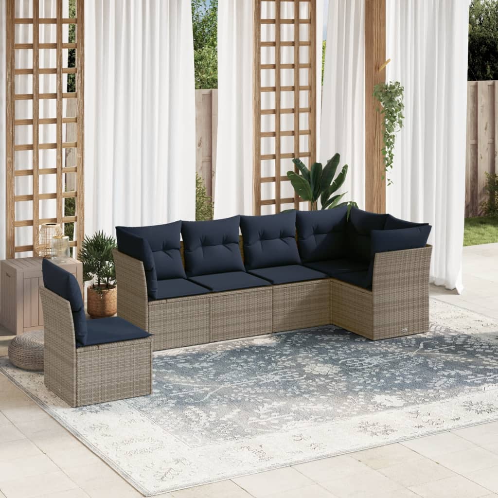 Conjunto de sofá de jardim com 6 peças e almofadas em rattan sintético cinza