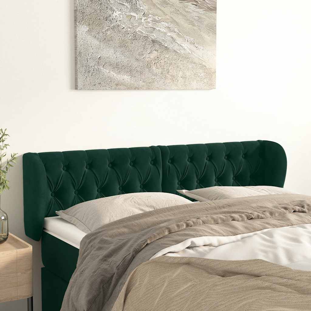Cabeceira de cama c/ abas veludo 163x23x78/88cm verde-escuro