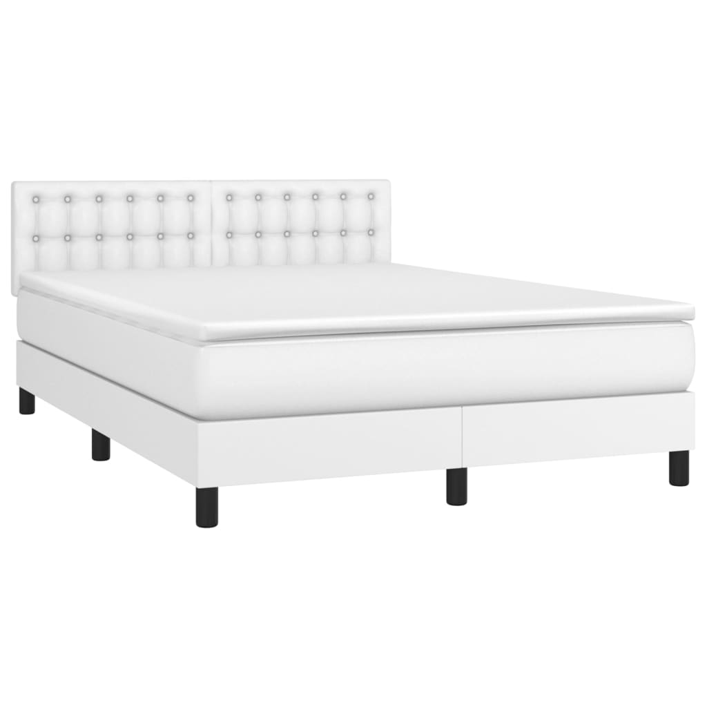Cama com molas/colchão 140x200 cm couro artificial branco