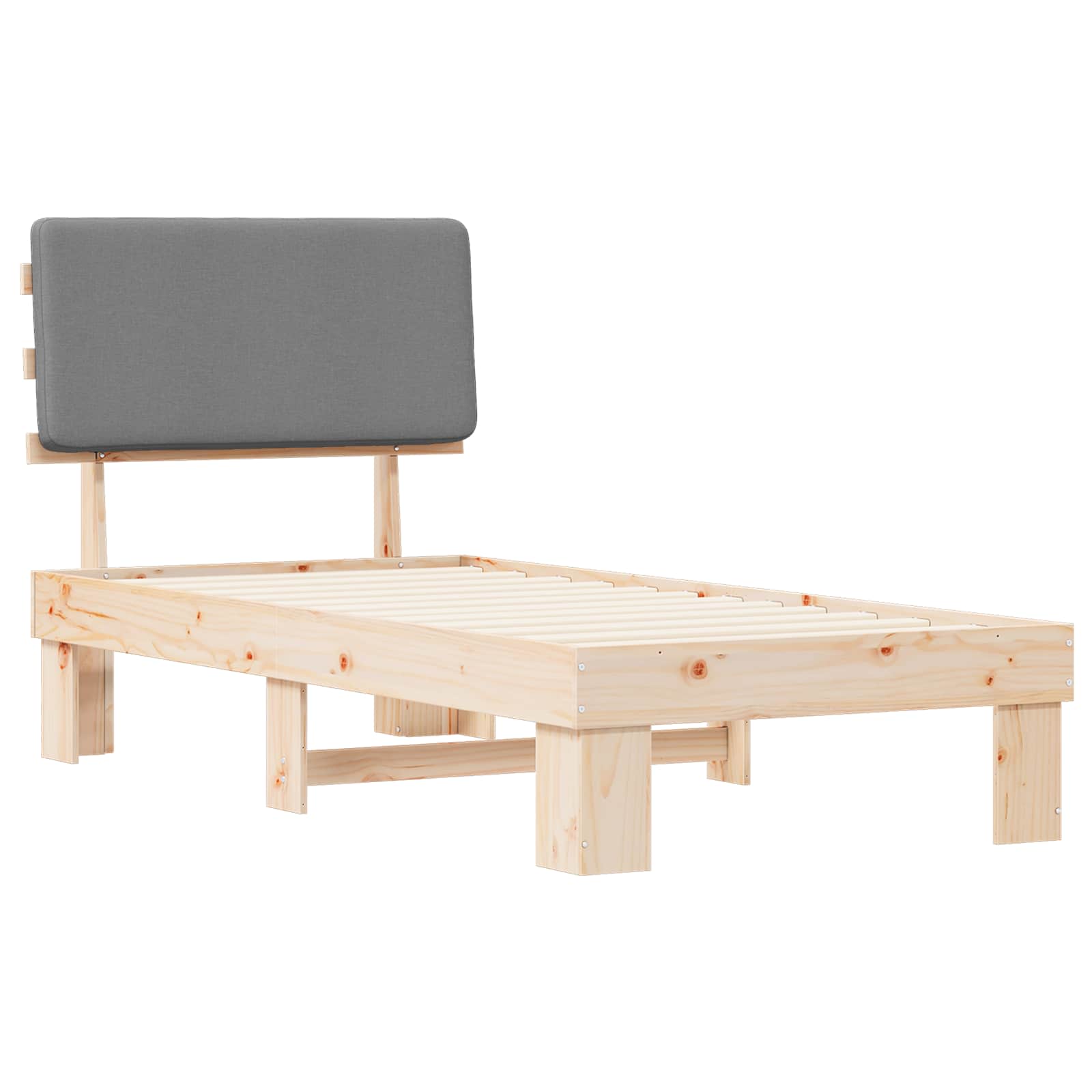 Estrutura de cama com cabeceira estofada cinzento-claro