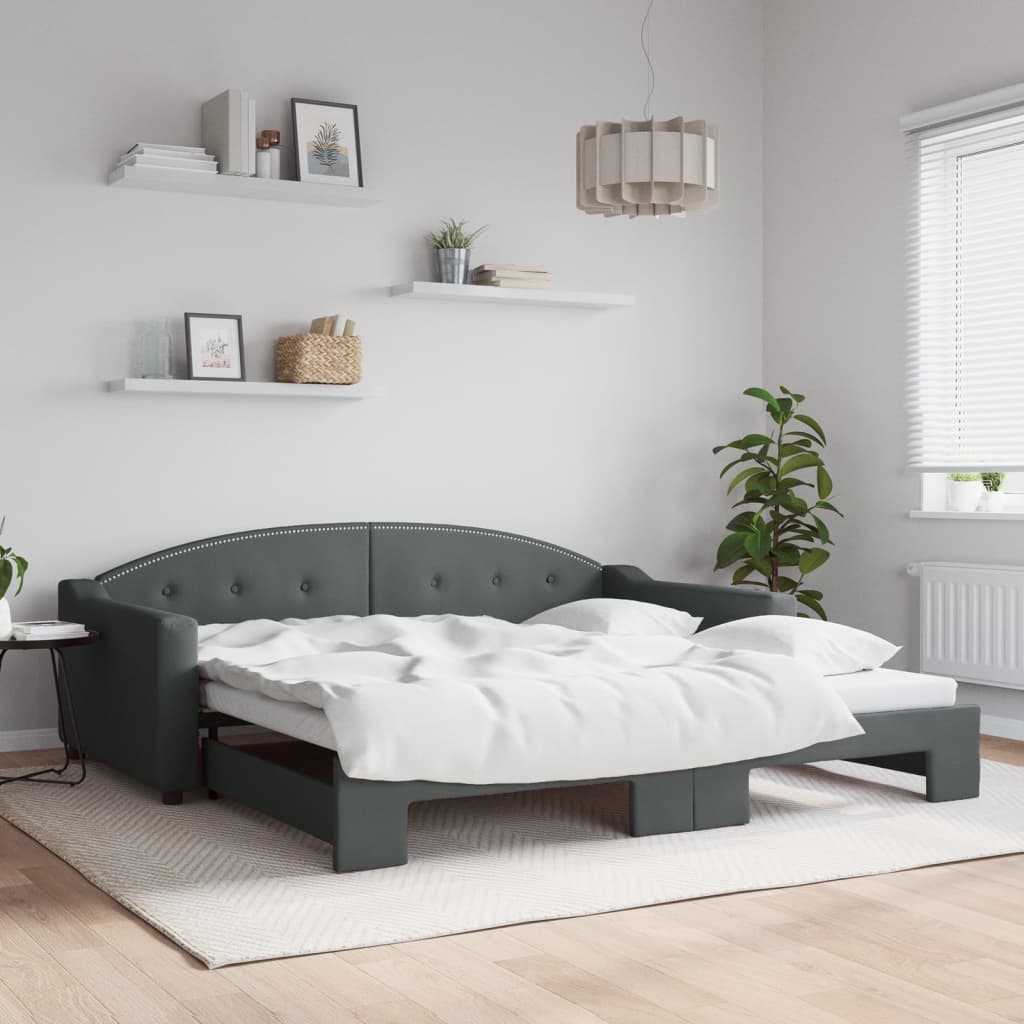 Sofá-cama com gavetão 100x200 cm tecido cinzento-escuro