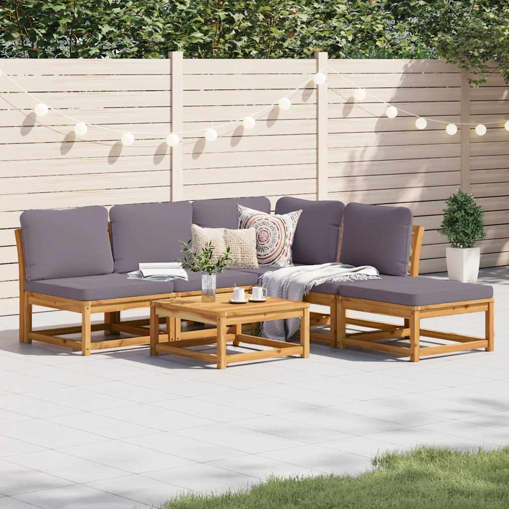 6 Pcs conjunto lounge jardim c/almofadões madeira maciça acácia