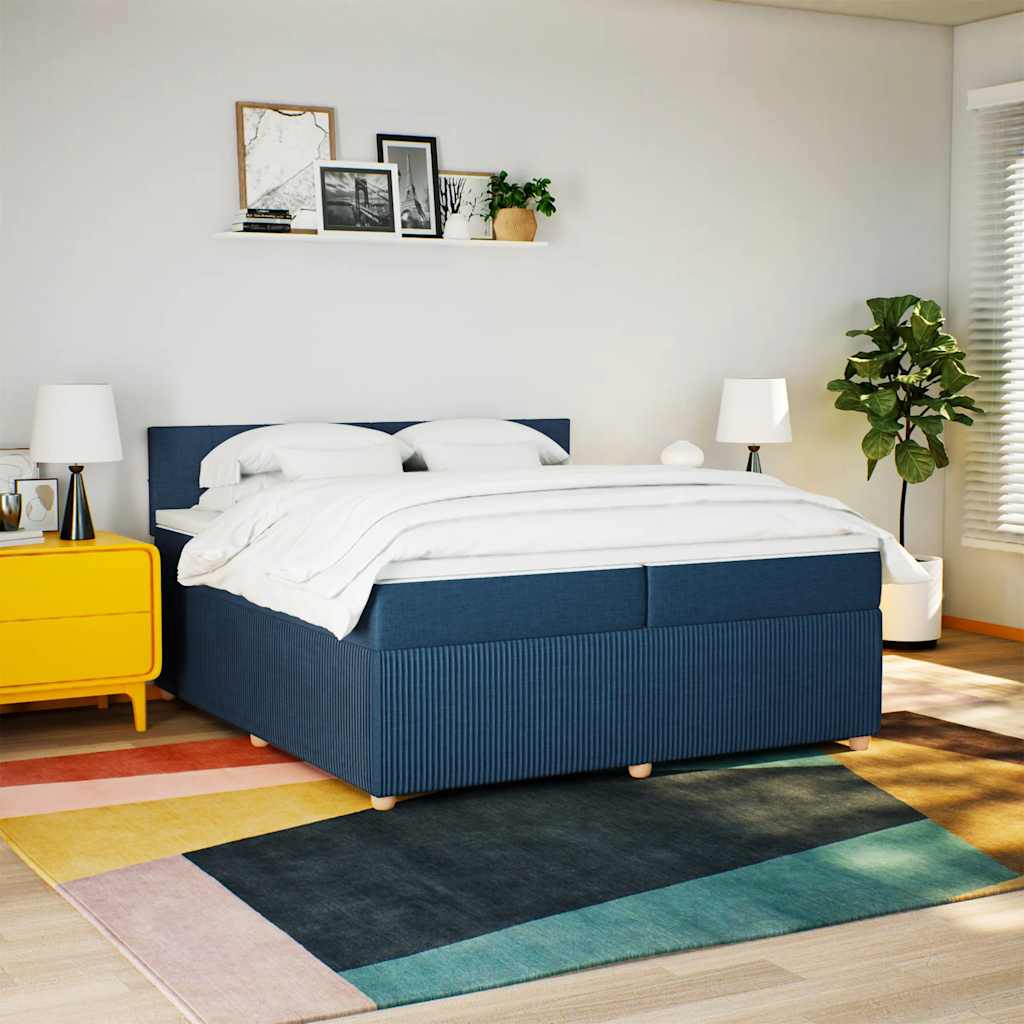 Cama com molas/colchão 200x200 cm tecido azul