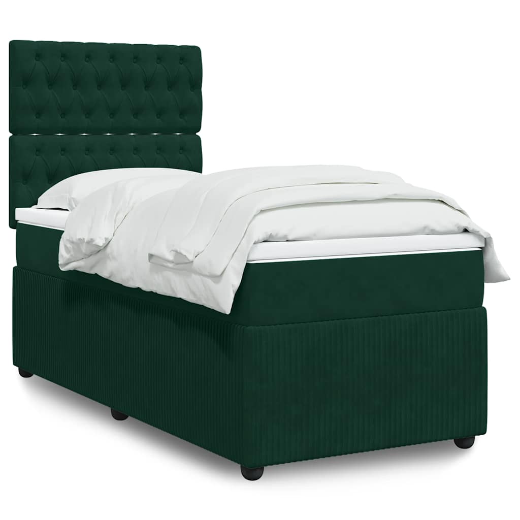 Cama com molas/colchão 80x200 cm veludo verde-escuro