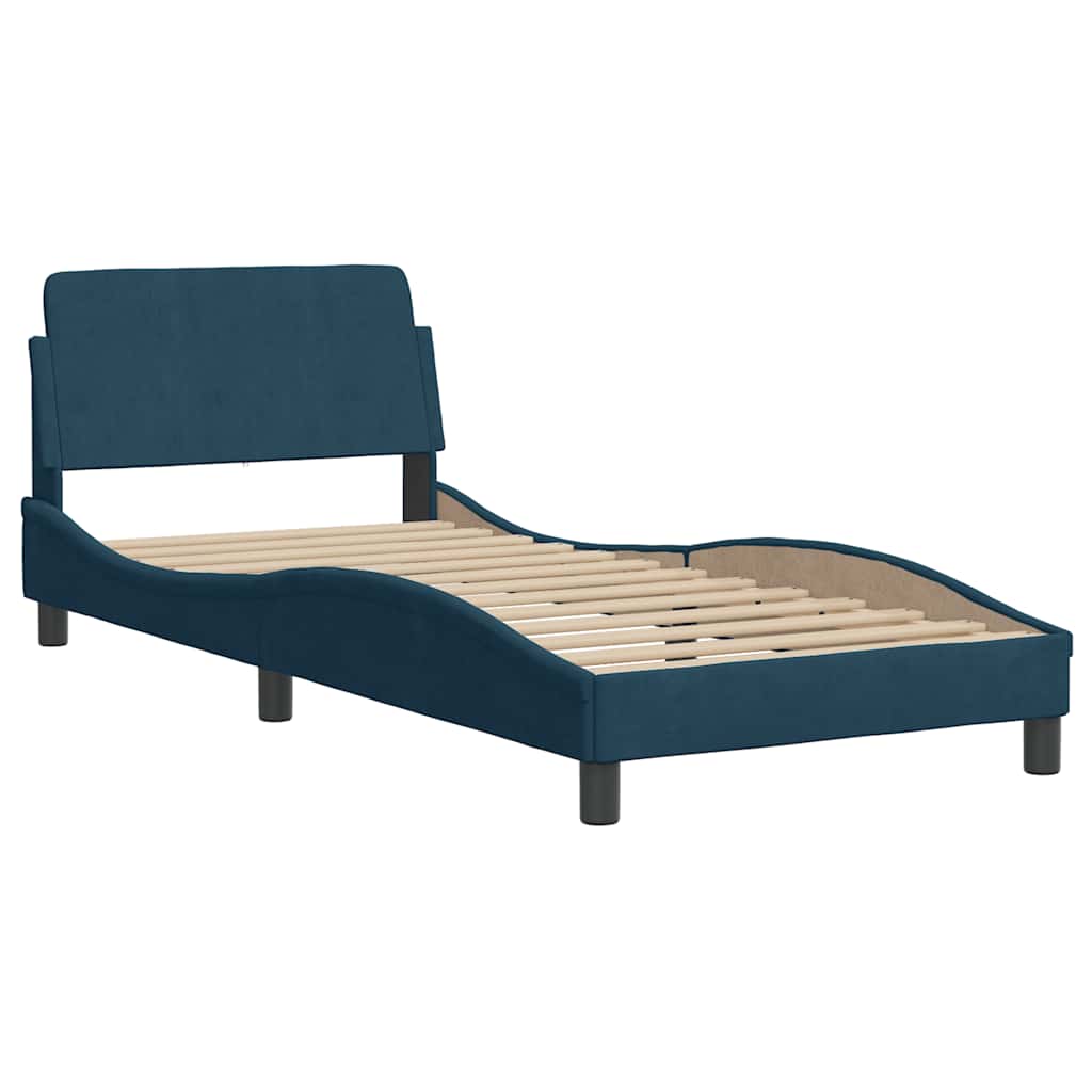 Estrutura de cama sem colchão 90x200 cm veludo azul