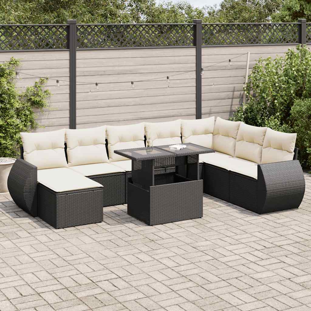9 Pcs conjunto de sofás p/ jardim c/ almofadões vime PE preto
