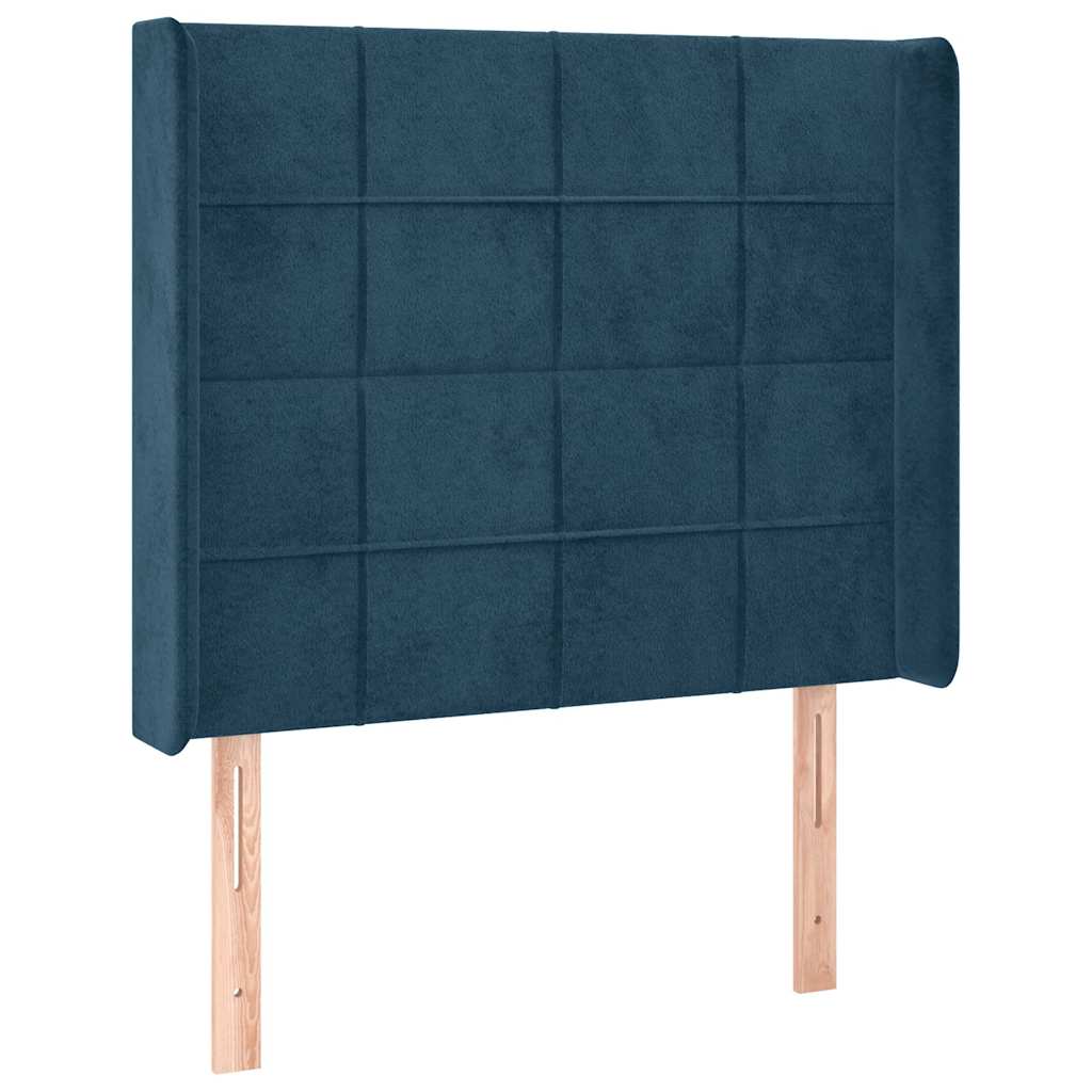 Cabeceira cama c/ luzes LED veludo 93x16x118/128 cm azul-escuro