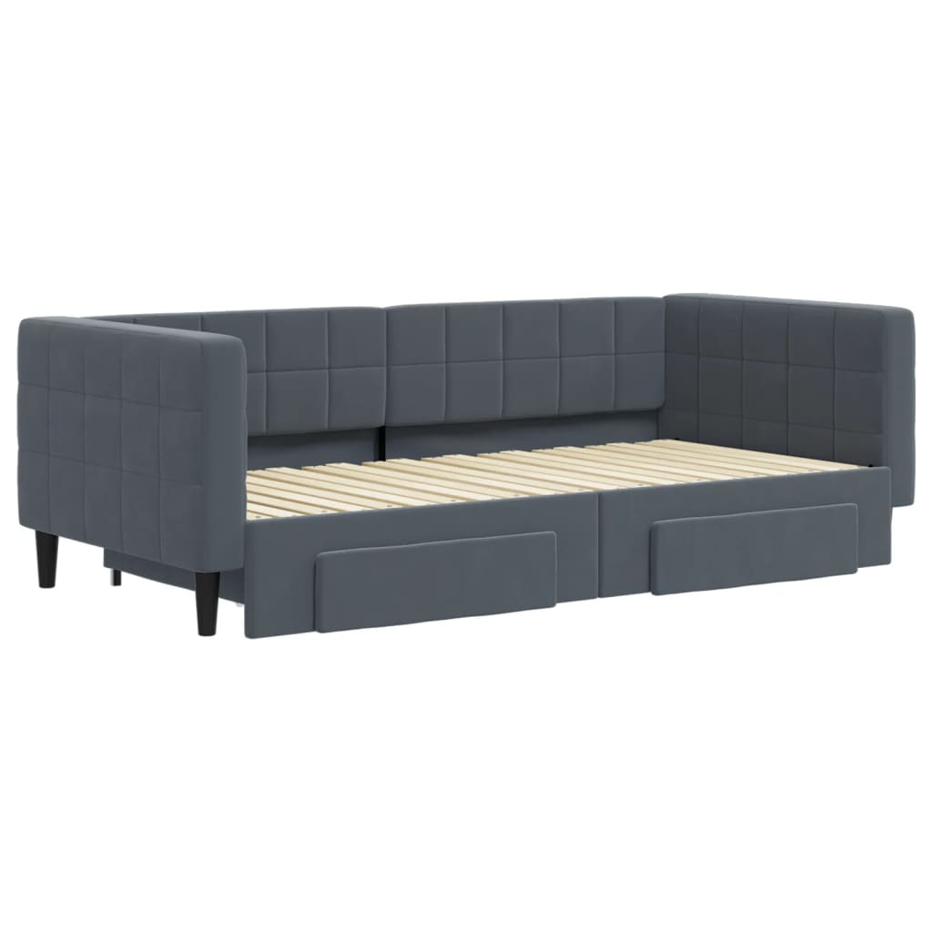 Sofá-cama c/ gavetão e gavetas 90x190 cm veludo cinzento-escuro