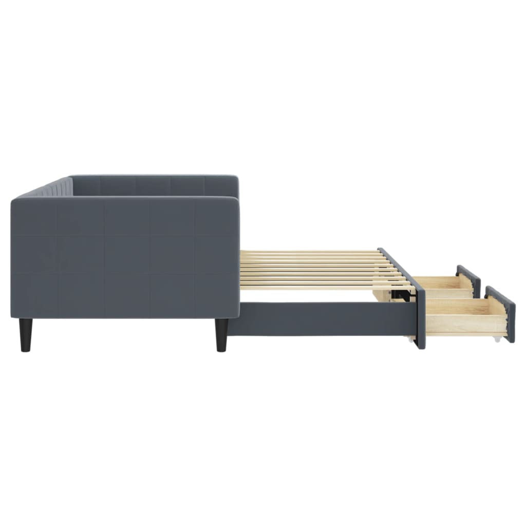 Sofá-cama c/ gavetão e gavetas 90x190 cm veludo cinzento-escuro