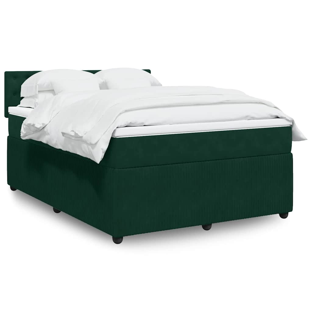 Cama com molas/colchão 140x190 cm veludo verde-escuro