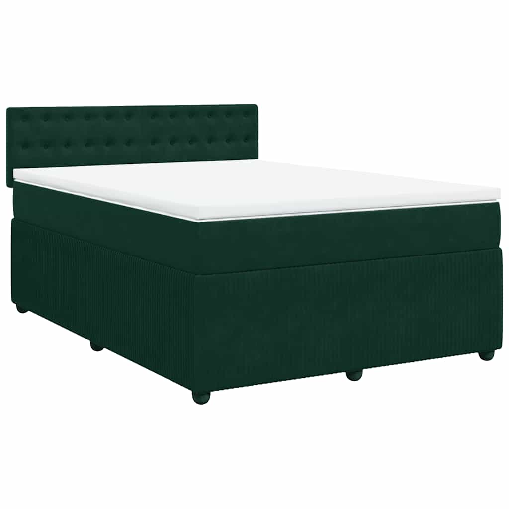 Cama com molas/colchão 140x190 cm veludo verde-escuro