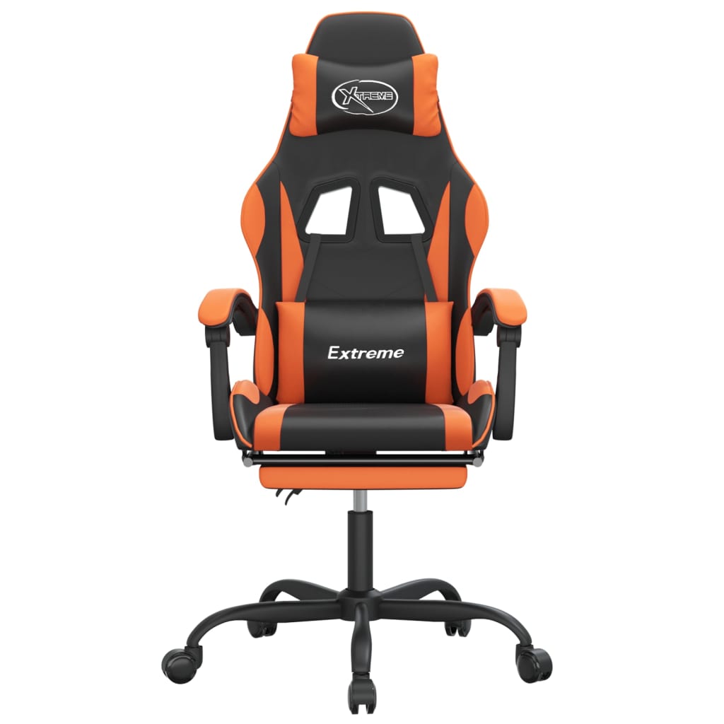Cadeira gaming c/ apoio p/ pés couro artificial preto e laranja