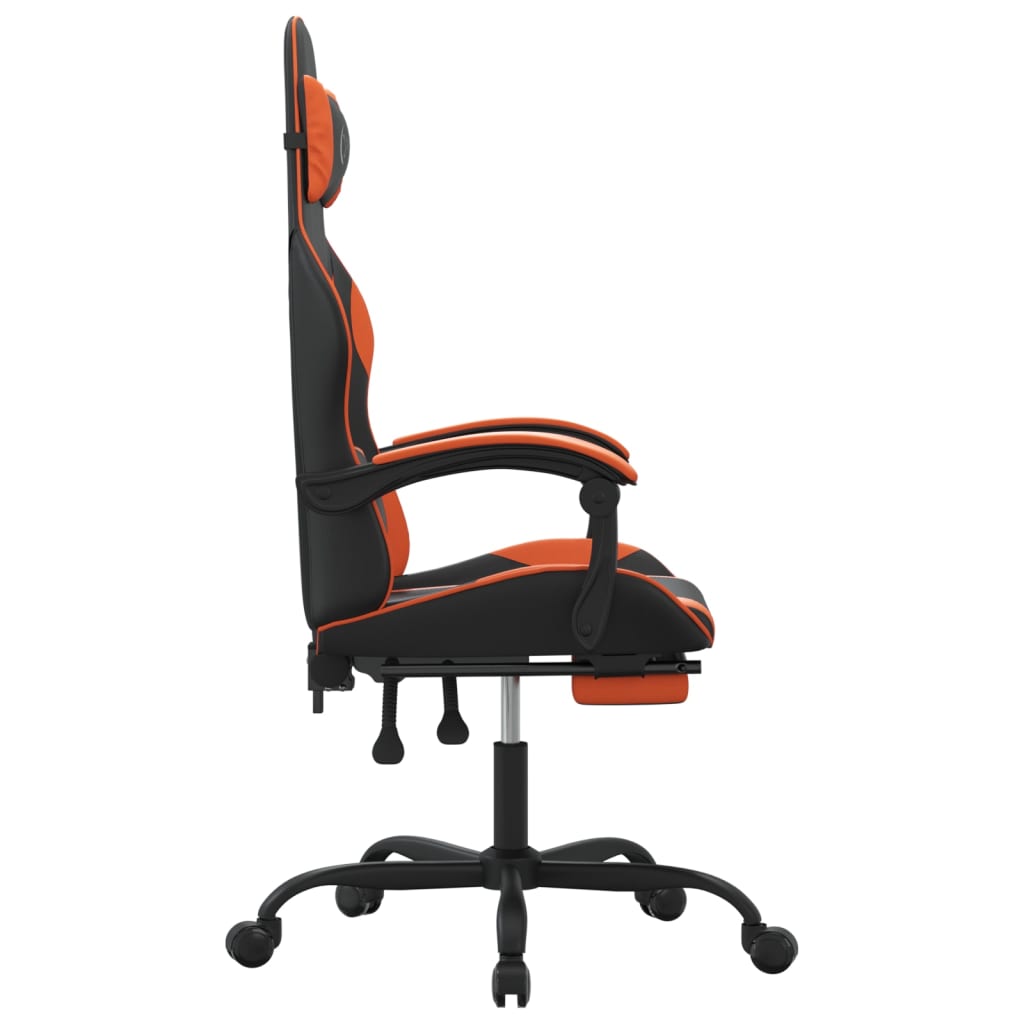 Cadeira gaming c/ apoio p/ pés couro artificial preto e laranja