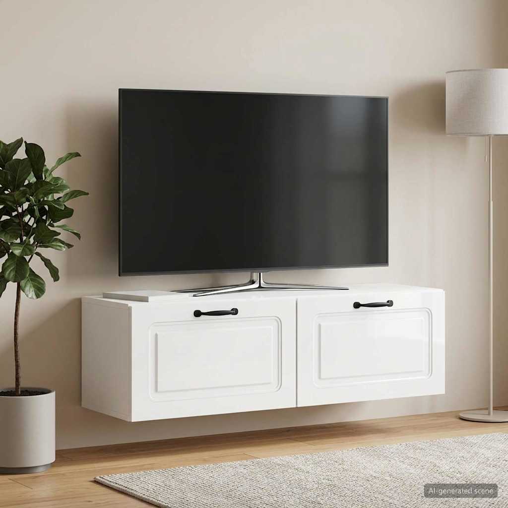 Gabinete de TV de parede branco brilhante 98 x 31 x 30 cm