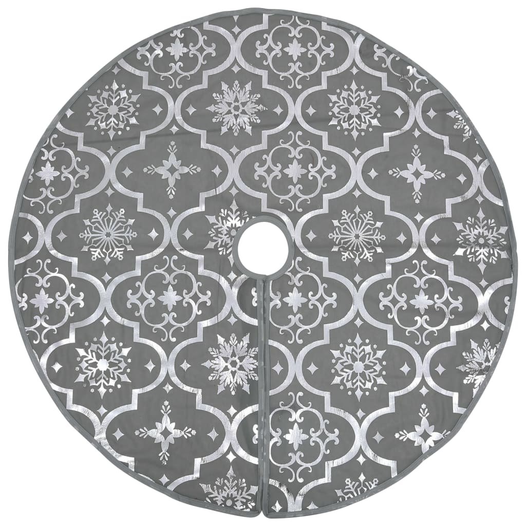 Saia de árvore de natal luxuosa 90 cm com meia tecido cinzento