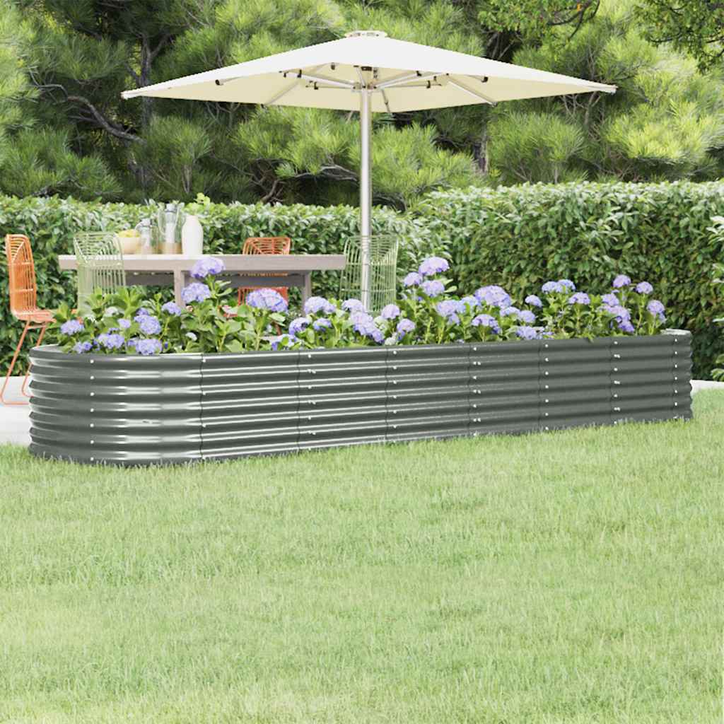 Canteiro elevado jardim 296x80x36cm aço galvanizado cinzento