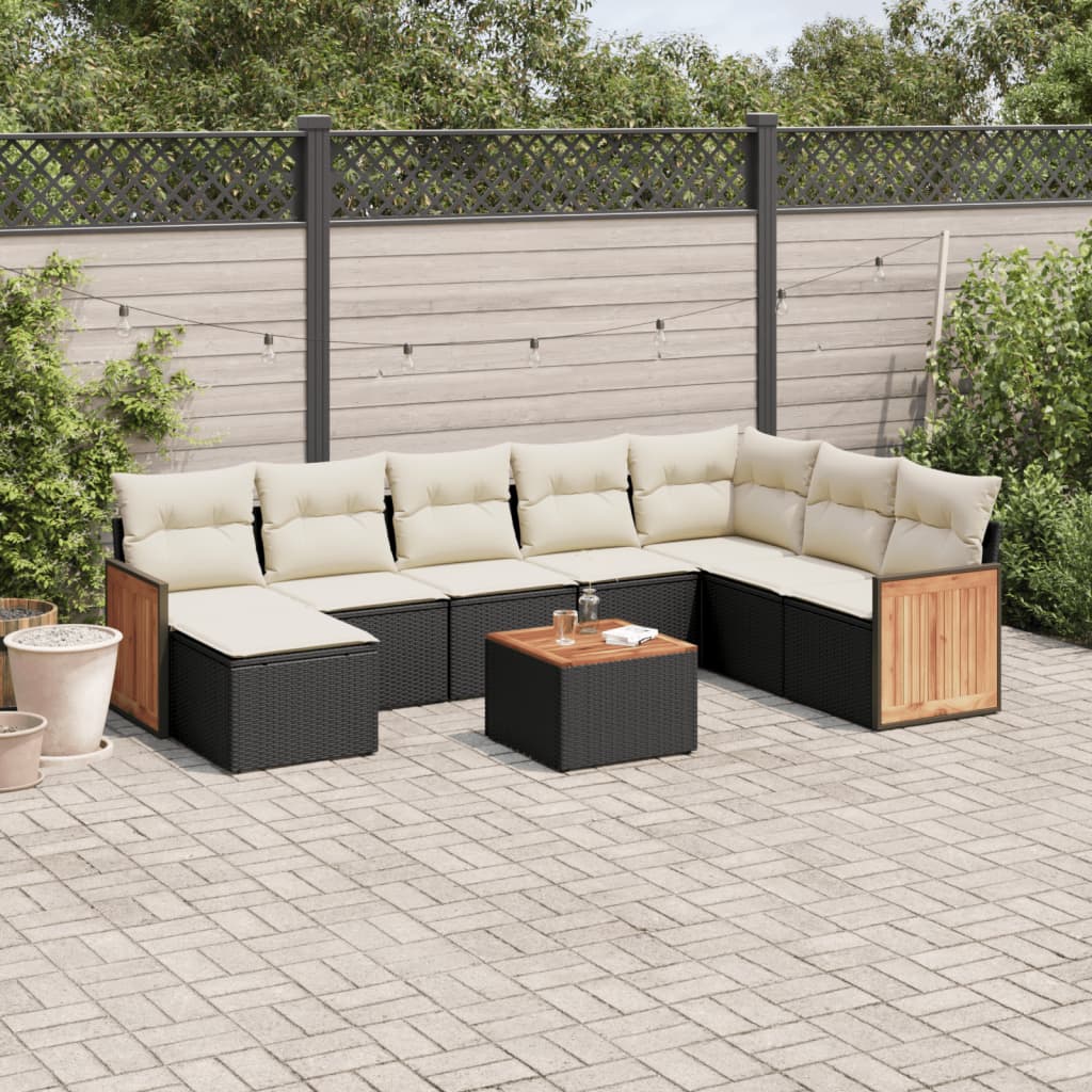 9 Pcs conjunto de sofás p/ jardim c/ almofadões vime PE preto