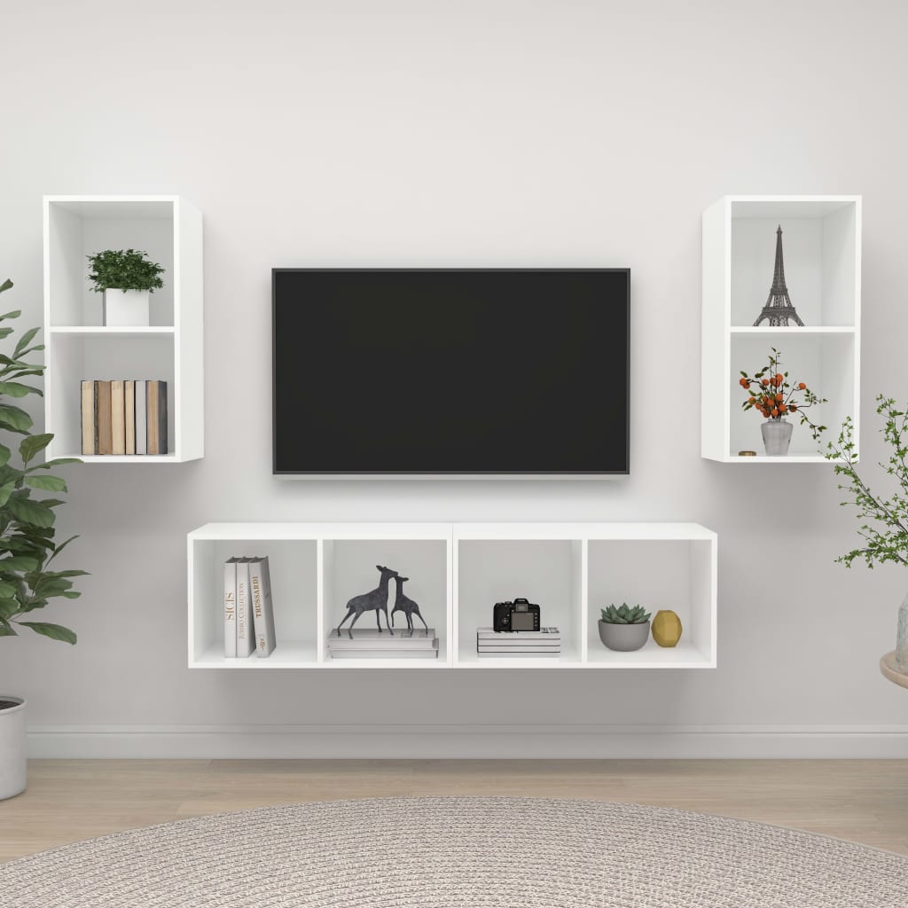 Armários de parede para TV 4 pcs derivados de madeira branco