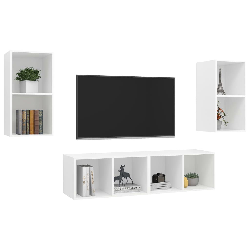 Armários de parede para TV 4 pcs derivados de madeira branco