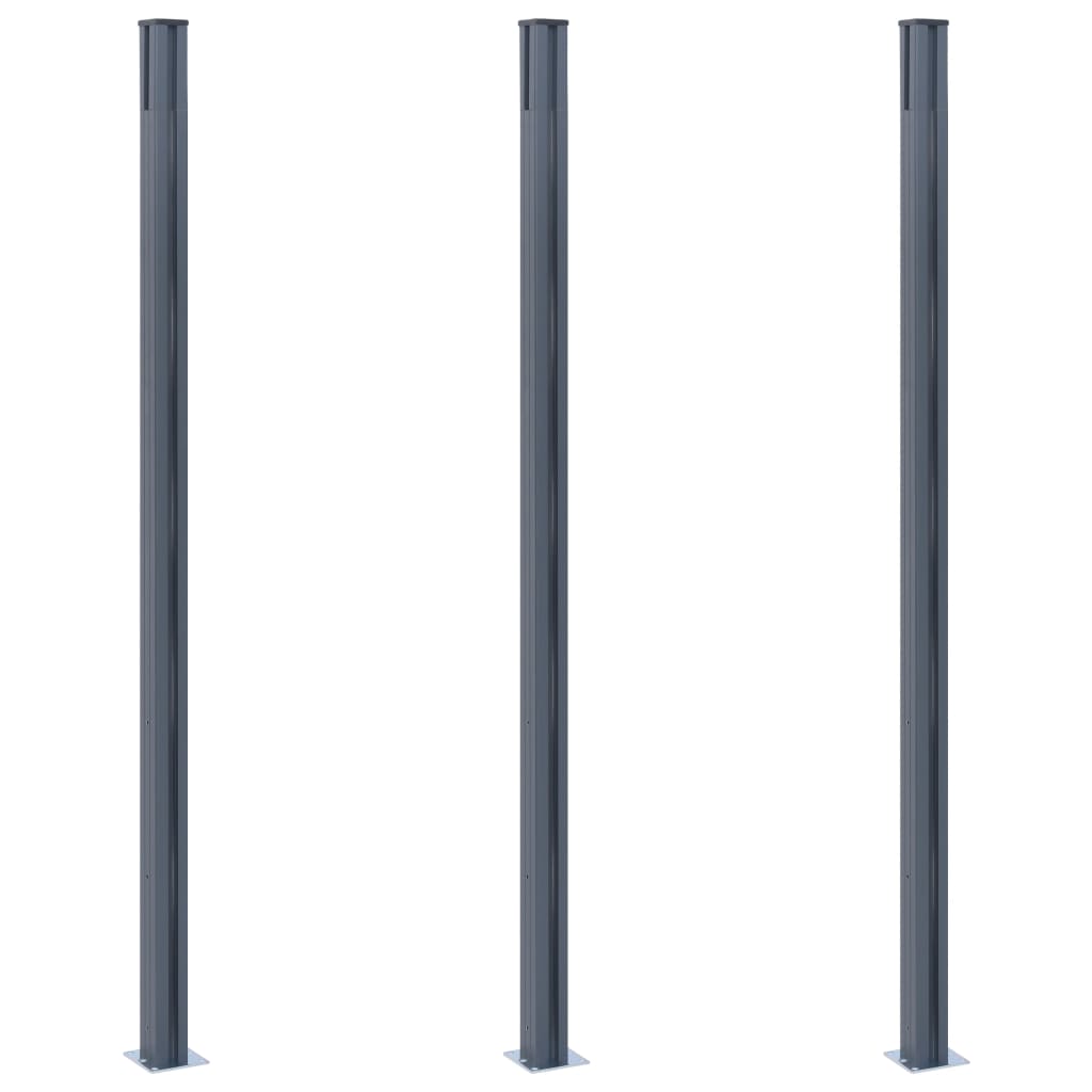 Postes de cerca 3 pcs alumínio 185 cm cinzento-escuro