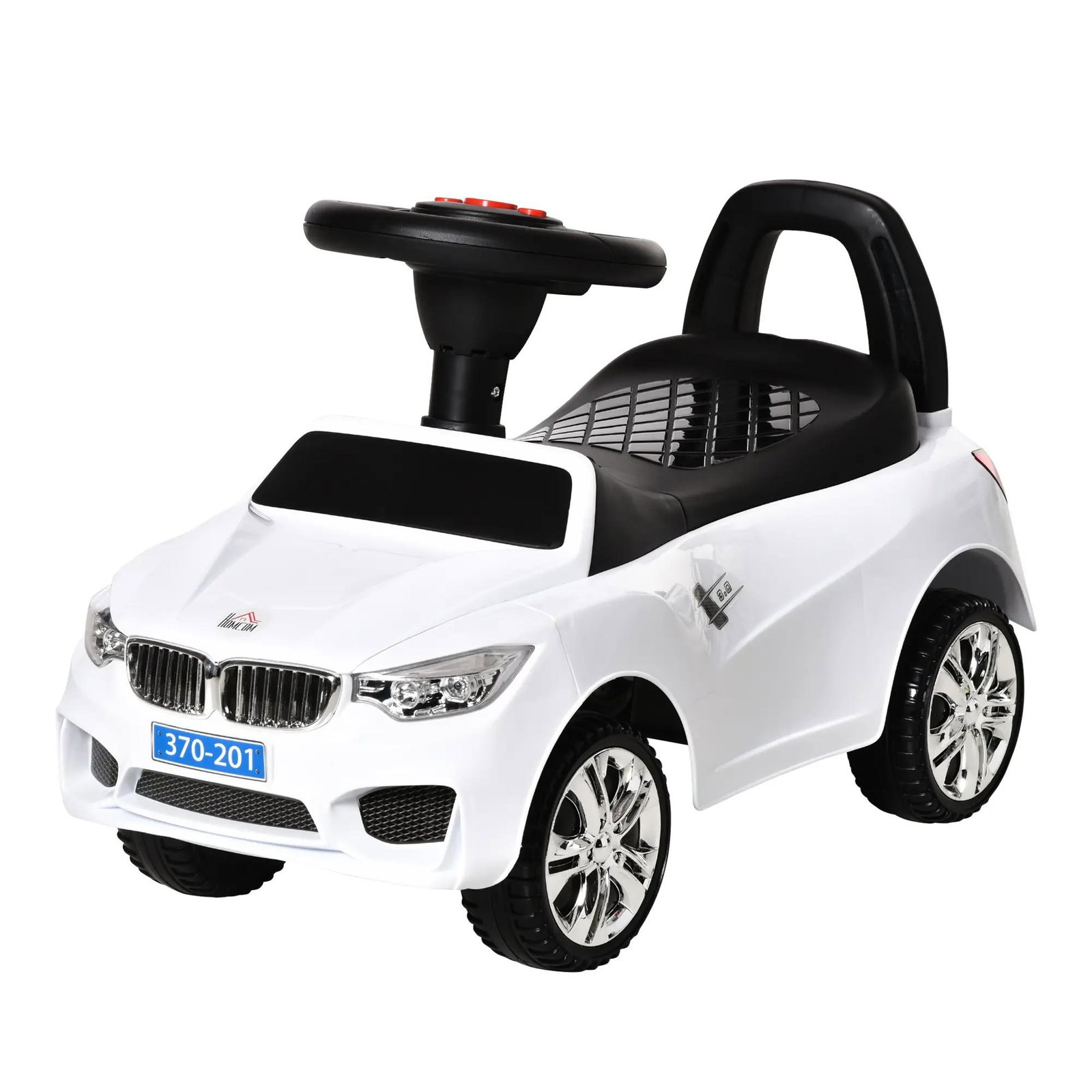 Carro Andador para Crianças de 18-36 Meses com Faróis Música Buzina Volante Compartimento de Armazenamento e Alça para Empurrar