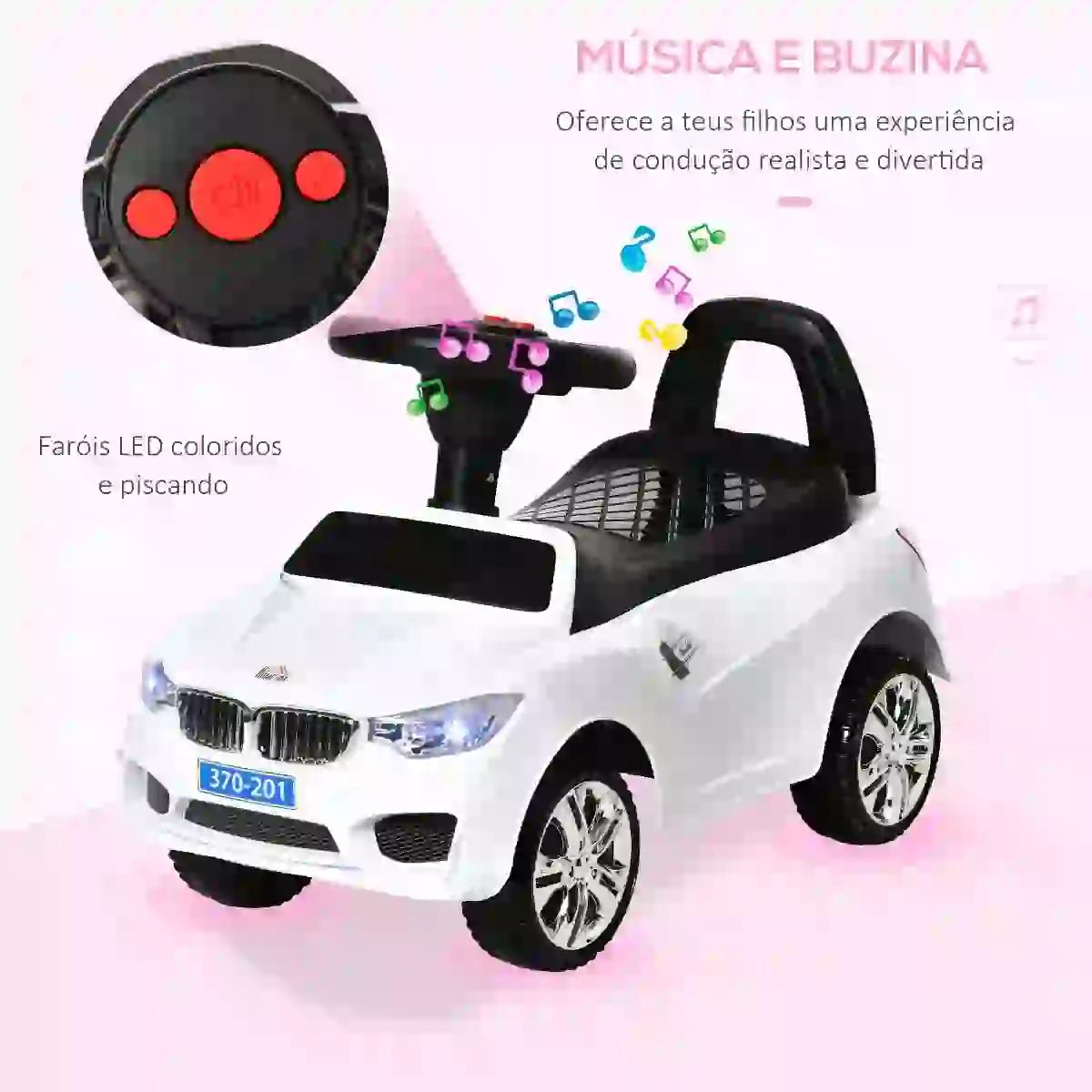 Carro Andador para Crianças de 18-36 Meses com Faróis Música Buzina Volante Compartimento de Armazenamento e Alça para Empurrar