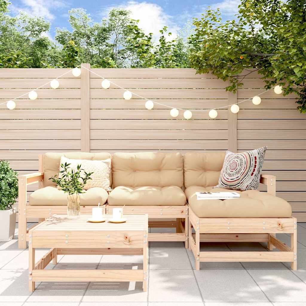 5 Pcs conjunto lounge de jardim madeira de pinho maciça