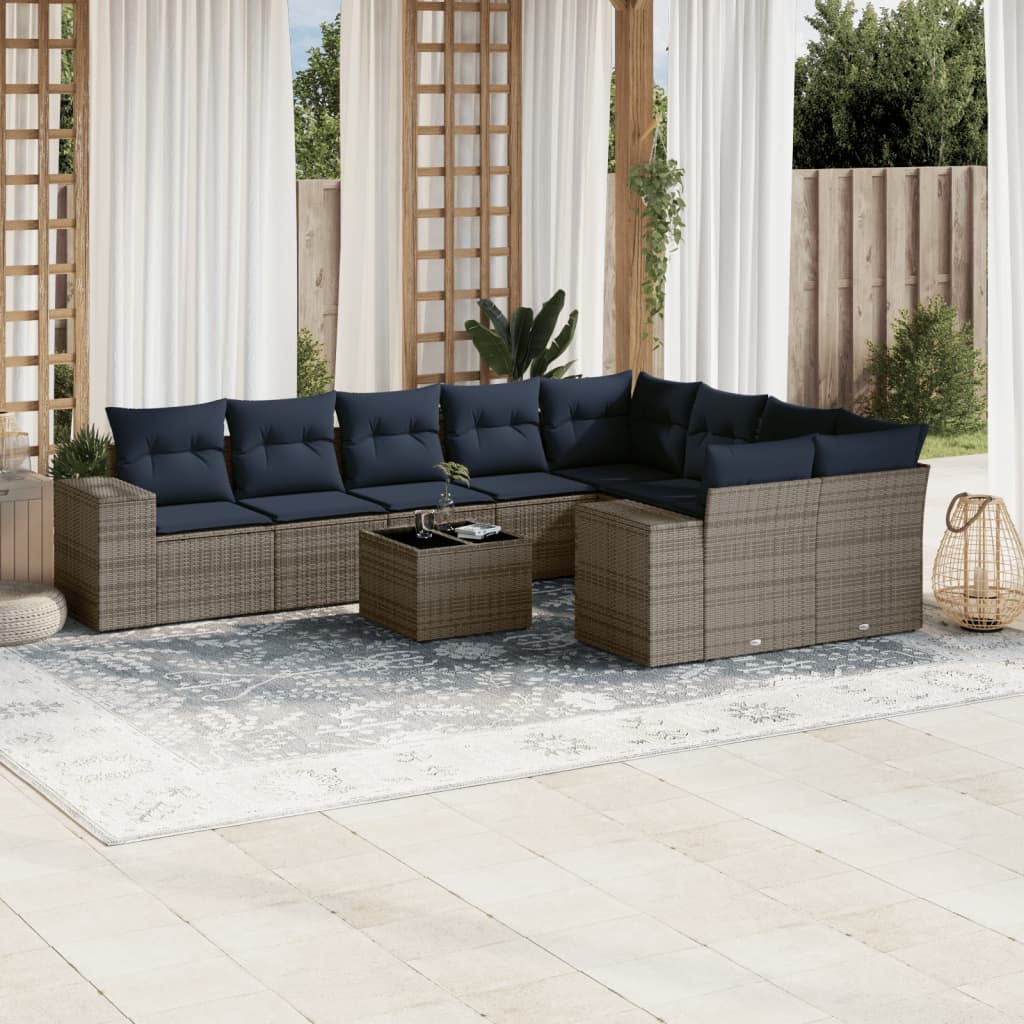 Conjunto de sofá de jardim com 10 peças e almofadas em rattan sintético cinza