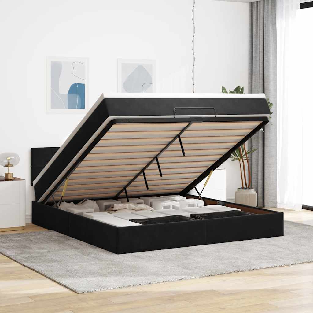 Estrutura de cama otomana com colchão 160x200 cm veludo preto
