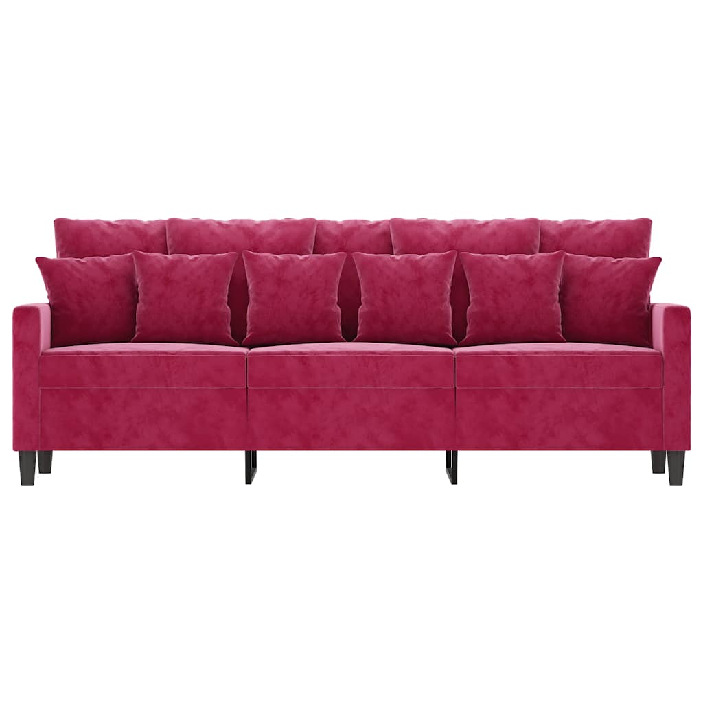 Sofá de 3 lugares veludo 180 cm vermelho tinto