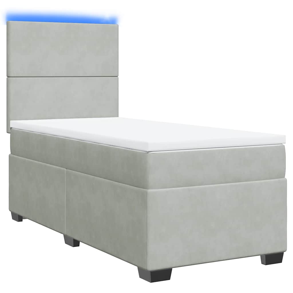 Cama com molas/colchão 100x200 cm veludo cinza-claro