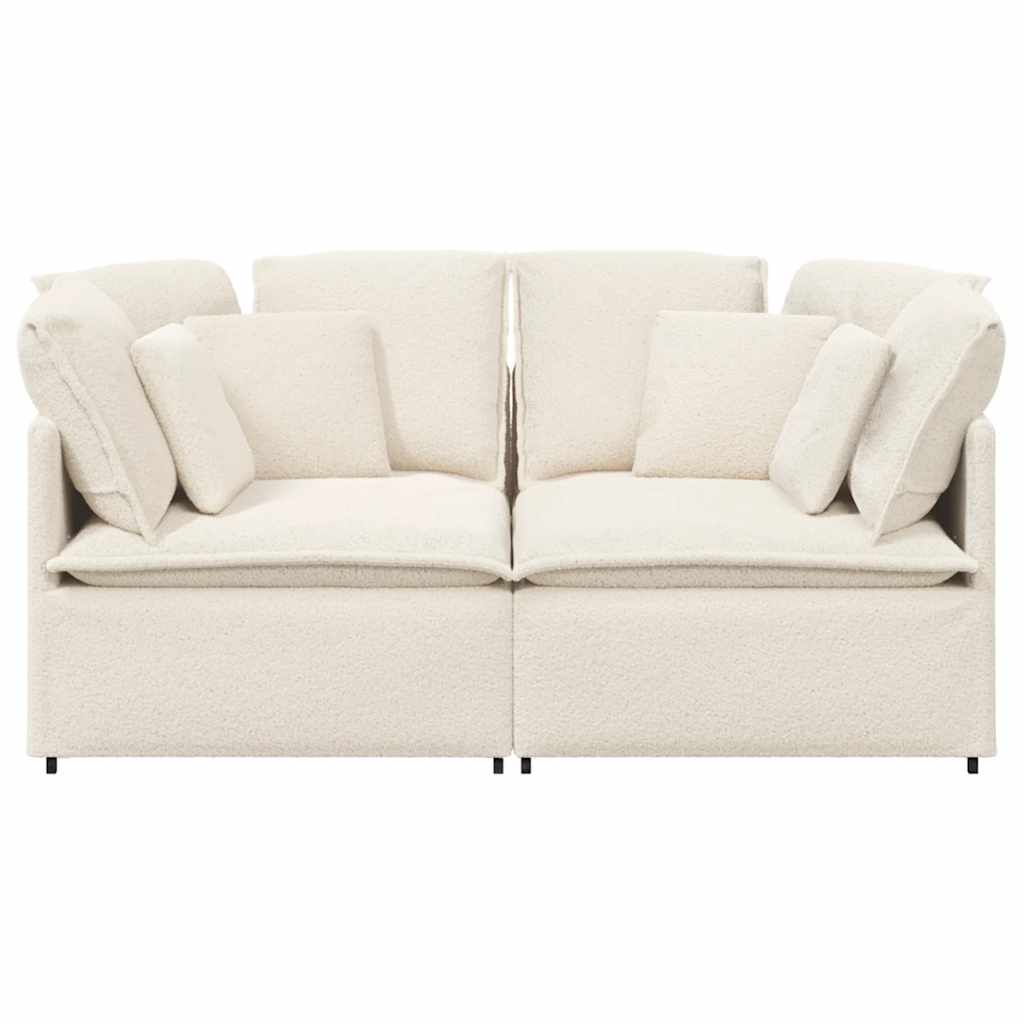 Sofá modular com almofadas tecido tipo lã encaracolado creme