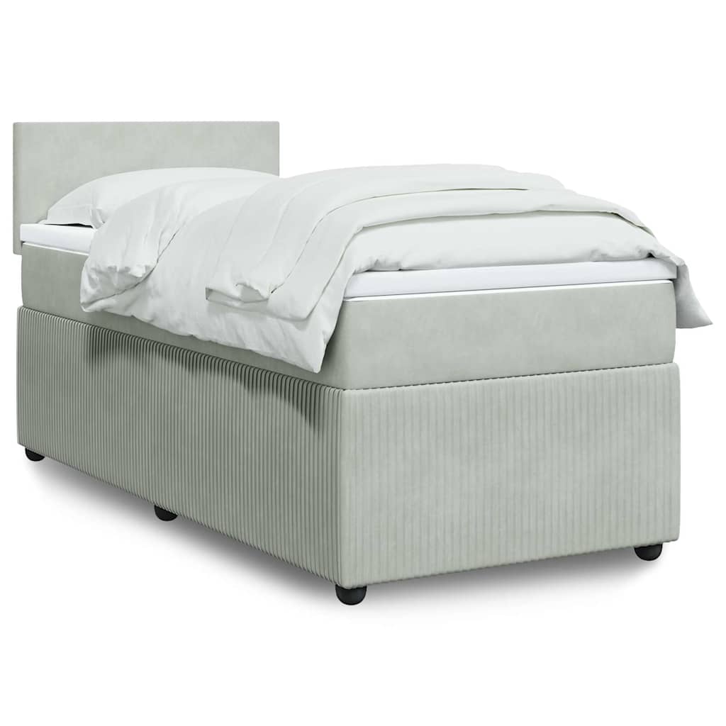 Cama com molas/colchão 90x200 cm veludo cinza-claro