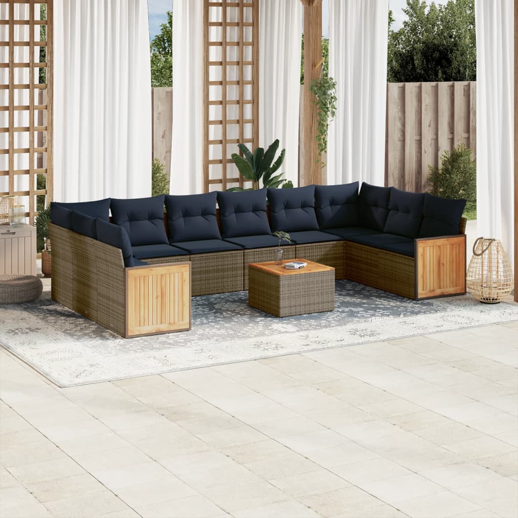Conjunto de sofá de jardim com 11 peças e almofadas em rattan sintético cinza