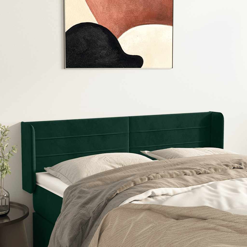 Cabeceira de cama c/ abas tecido 147x16x78/88cm verde-escuro