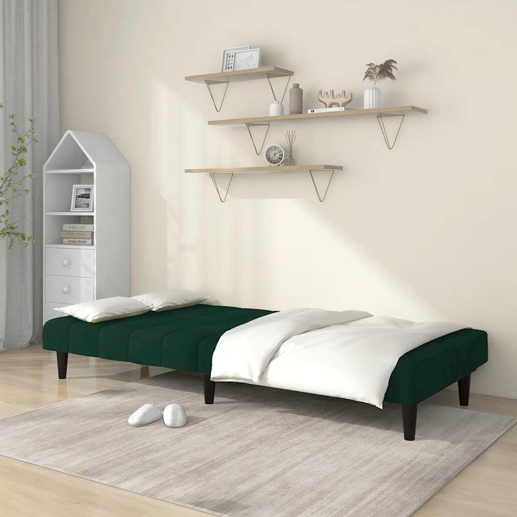 Sofá-cama de 2 lugares veludo verde-escuro