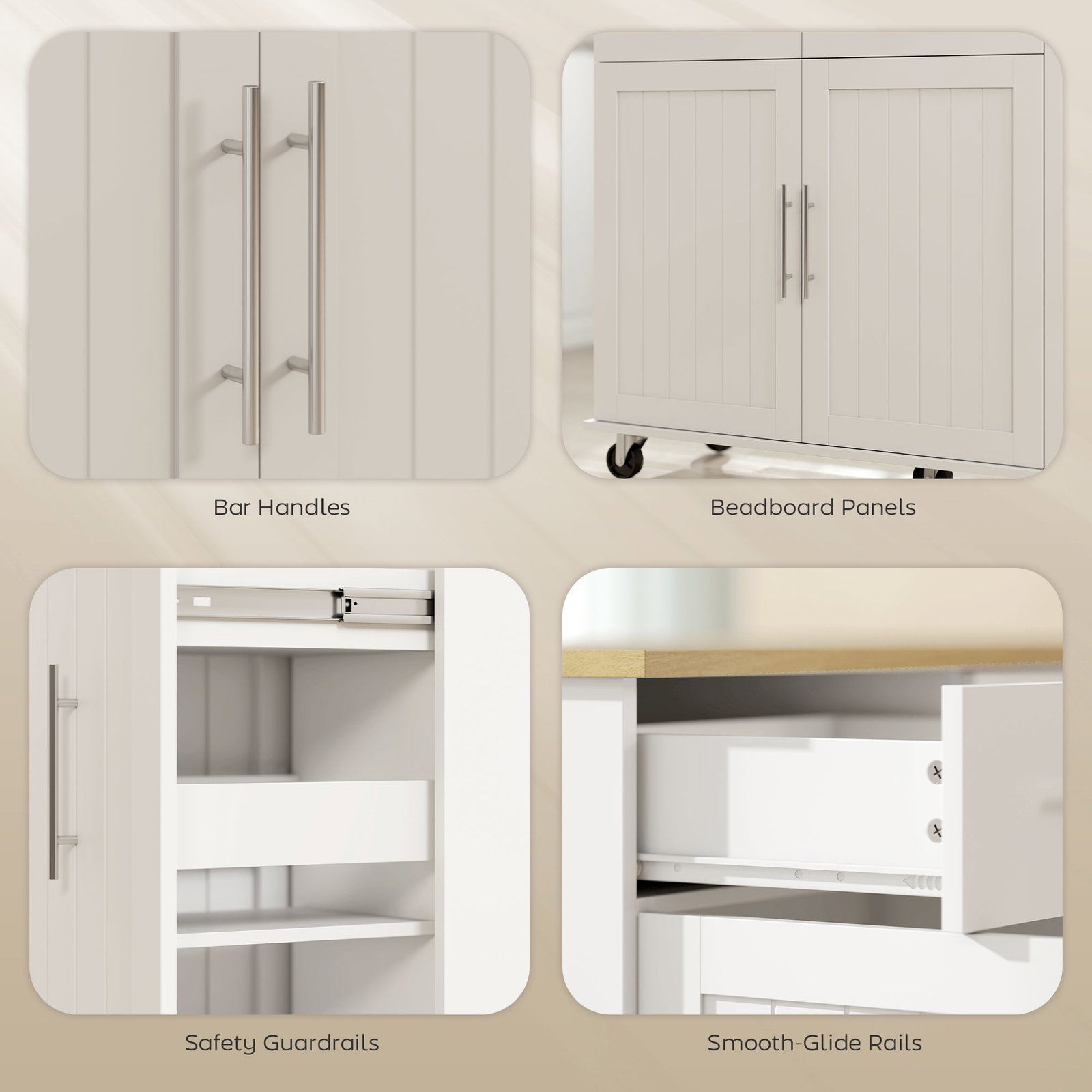 Ilha de cozinha com rodas bancada dobrável 2 portas com fecho suave e bandeja extraível 129x65x91 cm branco