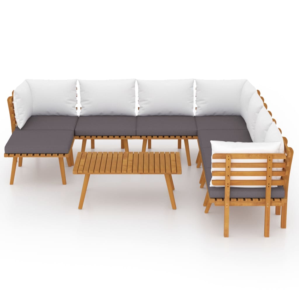 9 Pcs conjunto lounge de jardim c/ almofadões acácia maciça