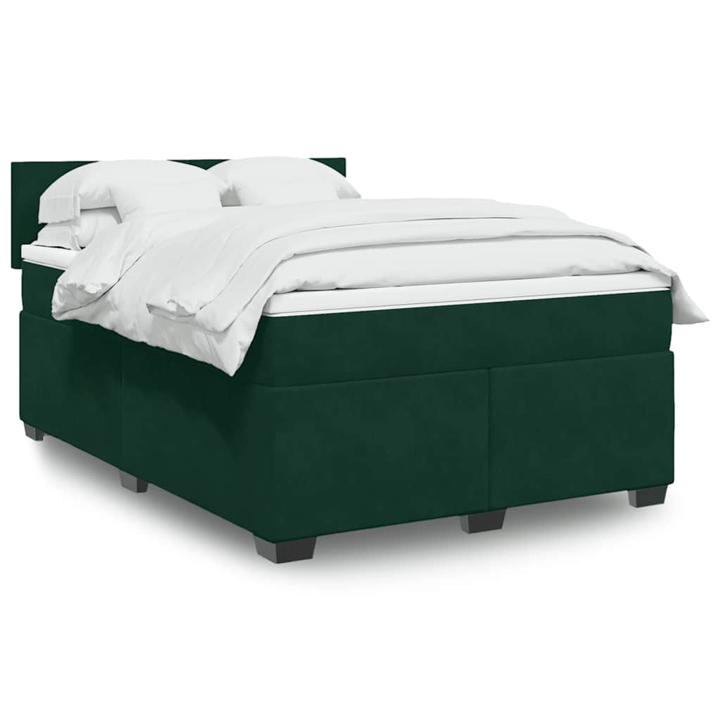 Cama com molas/colchão 140x190 cm veludo verde-escuro