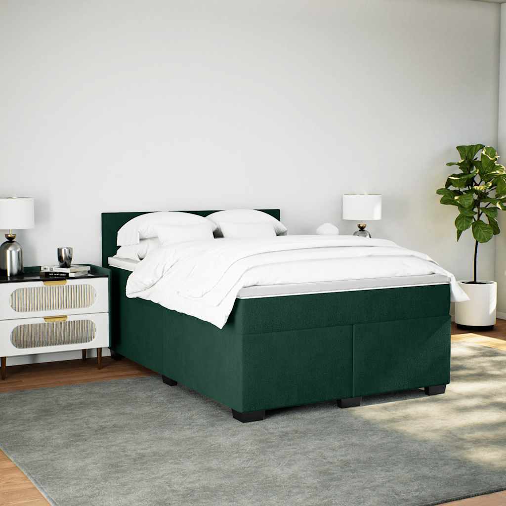 Cama com molas/colchão 140x190 cm veludo verde-escuro