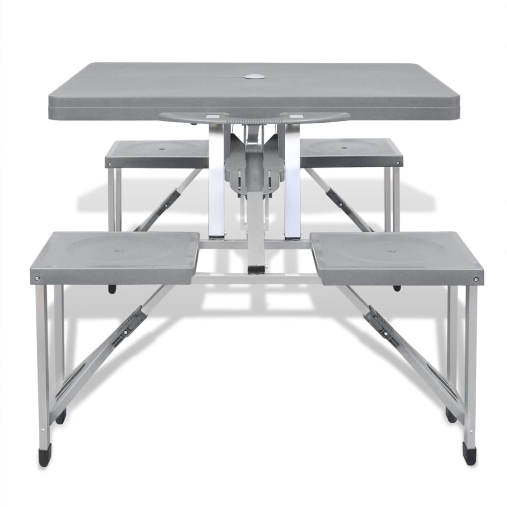 Conjunto mesa campismo c/ 4 bancos alumínio extra cinza-claro
