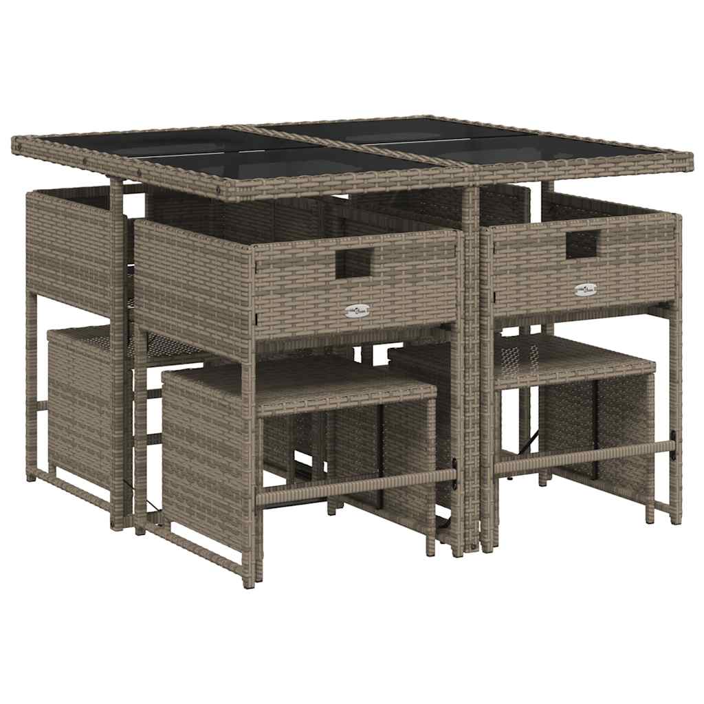 9 Pcs conjunto de jantar p/ jardim c/ almofadões vime PE cinza