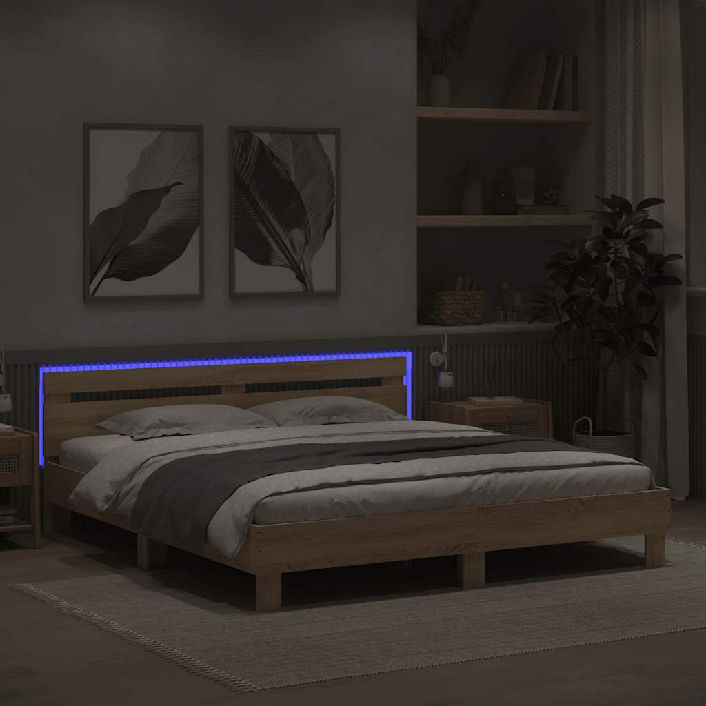 Estrutura cama c/ cabeceira/luzes LED 160x200cm carvalho sonoma