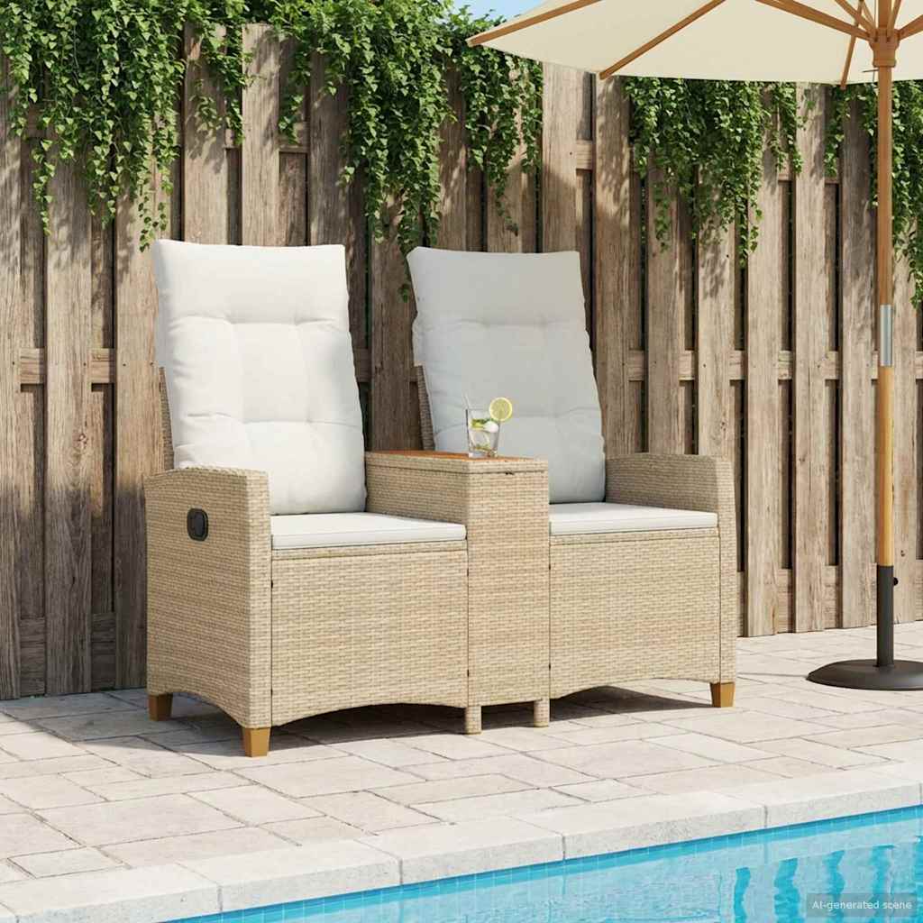 Banco reclinável com mesa bege e branco creme 126 x 65 x 112 cm