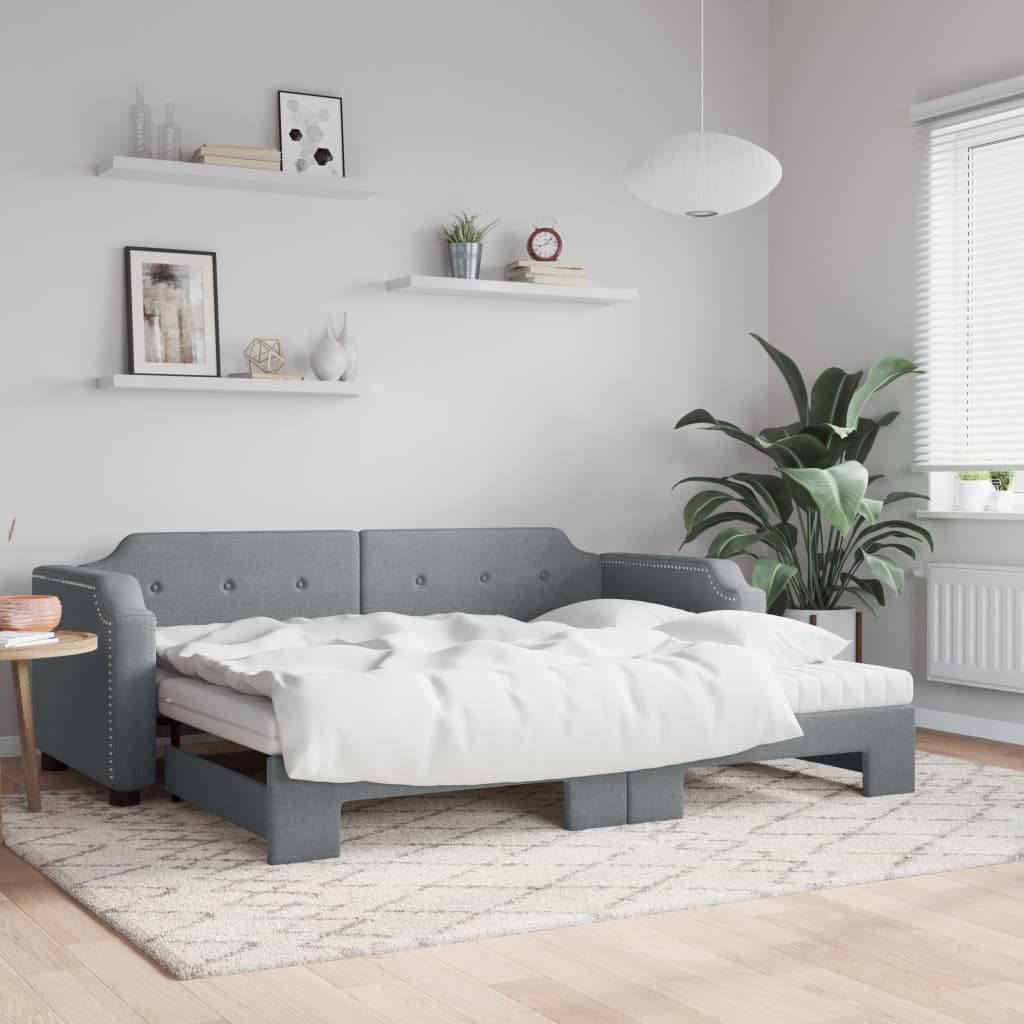 Sofá-cama c/ gavetão e colchões 90x200 cm tecido cinzento-claro
