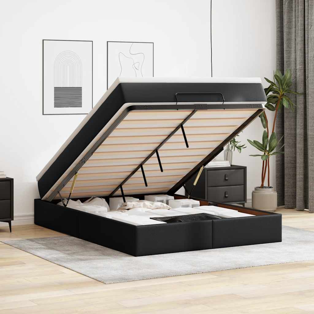 Estrutura de cama otomana com colchão 140x190 cm preta